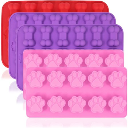Sett med 5 silikonformer (rosa, lilla, rød) - Hundepot og bein