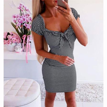 Print Sexig Mini Bodycon Klänning Dam Kortärmad Sommar Pa