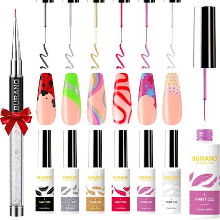 Gel nagellack, 6 färger med nagelborste nagellack gel färg neon ritning för linje nagelkonst