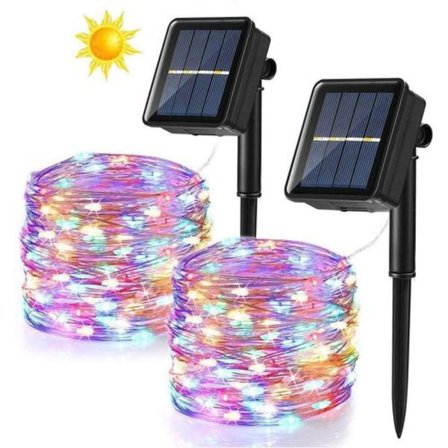 2 stk. solcellelamper utendørs, 10 m 120 LED fargerike juletrelys