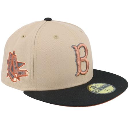 New Era - MLB Beige fitted Caps - Boston Red Sox Cappuccino Crown 59FIFTY 60 Anniversary Camel/Black Fitted @ Hatstore
