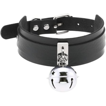 Monivärinen PU-simuloidusta nahasta valmistettu hopeanvärinen 4 cm:n suuri kello leveä kaulus choker-kaulakoru, musta