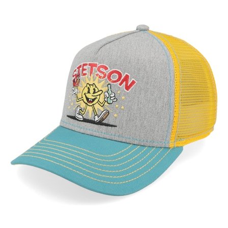 Stetson - Grå trucker Caps - Fun Grey/Turquoise/Yellow A-Frame Trucker @ Hatstore