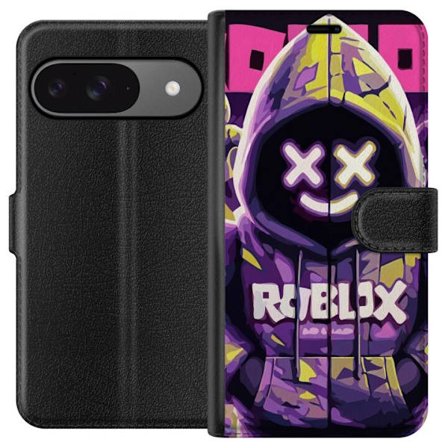 Kompatibelt Plånboksfodral till Google Google Pixel 9 Pro Färgstark Roblox-inspirerad huvtröjskaraktär med neonfärger och mask, digital spelillus