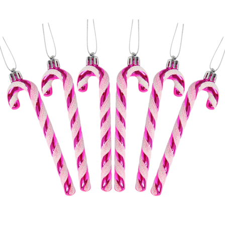 Juleglitter-Sukkerstangstykker - Plastik Sukkerstang Juletræspynt til nytårsfestforsyninger (Flerfarvet at vælge imellem) Rose red (6 pieces