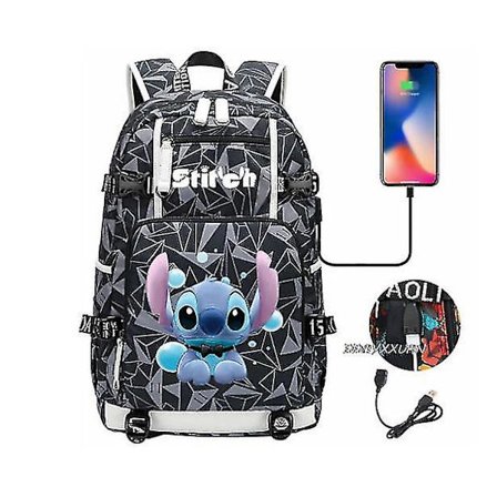Lilo og Stitch Skole Tasker Kapacitet Rygsække Drenge Piger Usb Opladning Rejse Stor Laptop College Studerende Skole Taske Rygsæk