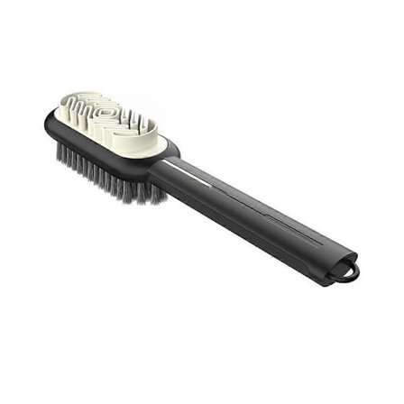 2-in-1 mokkanahkakenkäharja, kaksipuolinen kumipyyhin, pehmeäharjaksinen puhdistaja