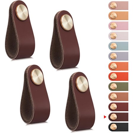 4 stk. lædermøbelgreb, skabslågegreb i læder, skuffeknob i læder, vintage møbelgreb til skabe, kommoder (mørkebrun, enkelt hul)