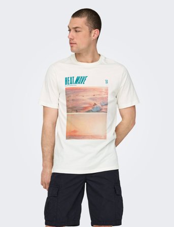 ONLY & SONS Onsmagdy Life Reg Photoprint Ss Tee - Cream - XS