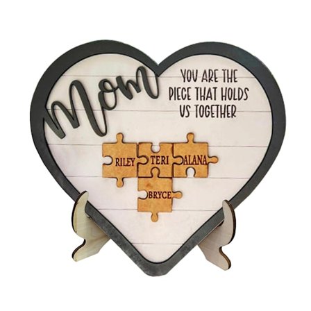Personligt mammapusselskylt - Du är den bit som för oss samman, Familjepussel med namn, Mors dag-present till mamma, Väggkonst, Träskylt fo
