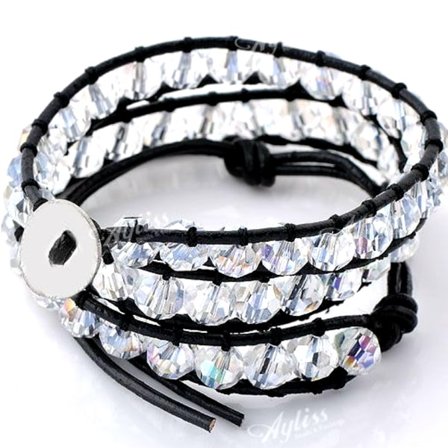 Berlock Armband Handgjorda läder 4mm Kristall