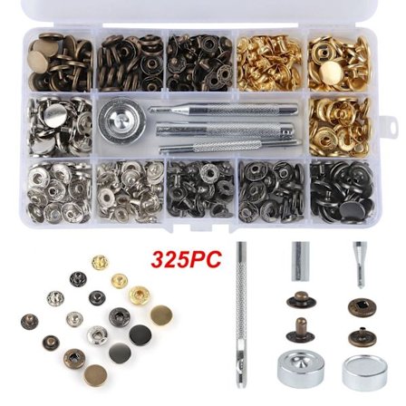 325 sett skinn trykknapp verktøysett metall trykknapper knapp dobbel hette messing