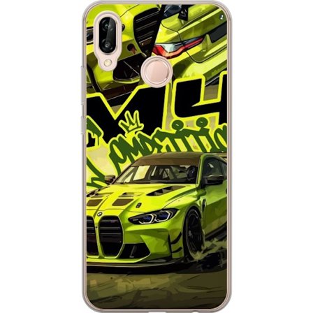 Kompatibel Mobilcover til Huawei P20 lite Bluey-familien i glad tegnestil med blomsterbaggrund og legende farvepalet