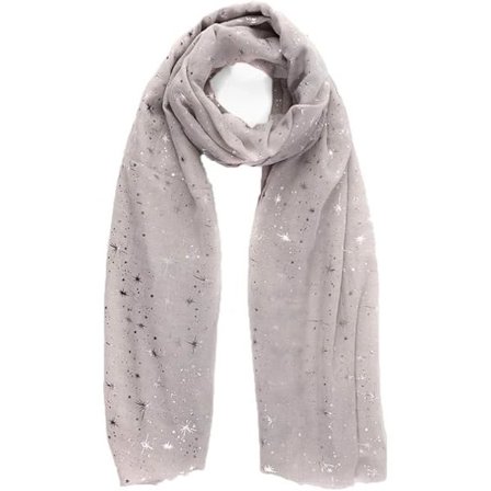 Kvällsstjärna Glitter Scarves för Kvinnor Lätt Sjal Bröllop Folietryckt Scarf Wrap Stjärnor och Månar, Ljusgrå Scarf Med Silverstjärnor—yux-FM-