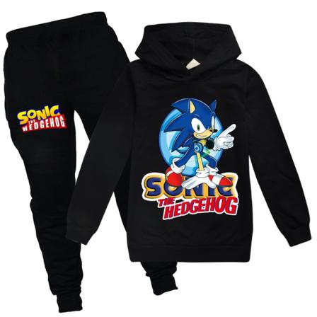 Sonic The Hedgehog Kids Boysin pitkähihainen huppari + housut verryttelypuku - Perfet black 150cm