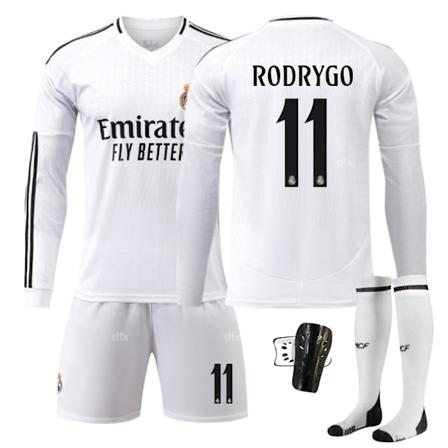 Real Madrid Barn Hjemmestøtte 2024-2025 Høst Og Vinter Nr. 11 Sokker + Vakt 24 RODRYGO No 15 socks + Guard 24