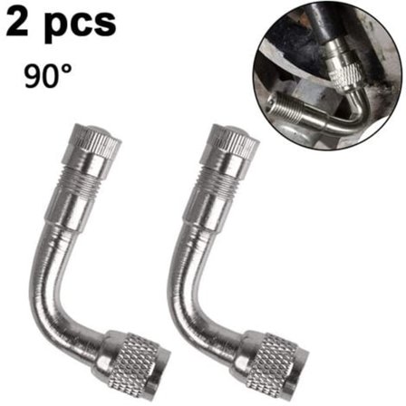 2-pack Universal Motorcykel Scooter Ventil Förlängningsadapter Mässing Vinklad Silver 90 grader