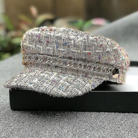 Höstfärg Pläd metallkedja Bee Lady Octagonal Hat(Chain Beige)