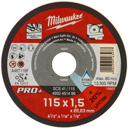 Milwaukee SCS 41 PRO+ Kappeskive 115x1,5 mm, Maskintilbehør & forbruk
