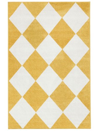 Wasbaar Binnen-/Buitenkleed Geometrisch Puzzle Wit/Geel Klein Oeko-Tex Vloerkleed