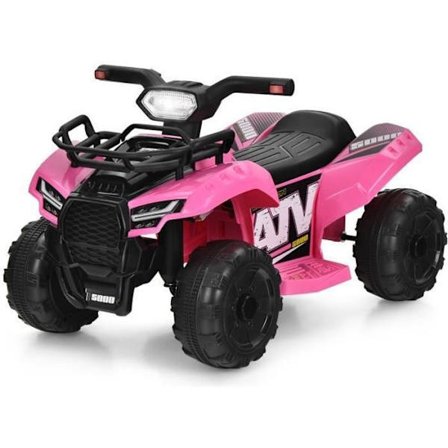 COSTWAY Elbil 6 V Quad Barn 2 Km/h Musik, Horn, Lätt, 4 halkfria hjul Förvaringslåda Rosa