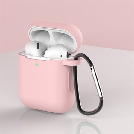 Etui til AirPods 2/1 blødt silikone med nøgleringskarabin, pink (etui D)