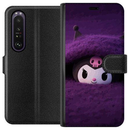 Yhteensopiva Lompakkokotelo Sony Xperia 1 III Kuromi lilassa pörröisessä ympäristössä, jossa on salaperäinen kawaii-suunnittelu.