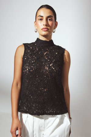 NA-KD Sleeveless Lace Top - Festtoppe - Sort - L