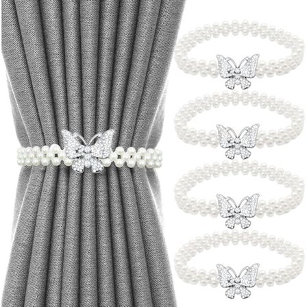 Gardinbindere, Sommerfugl Gardinklemmer, Perle Gardin Draperingsklemmer til Hjem/Kontor/Stue/Gardindekoration