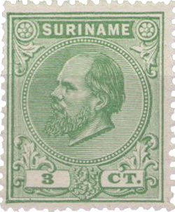 Suriname - 3 ct groen Willem III (nr. 4, ongebruikt)