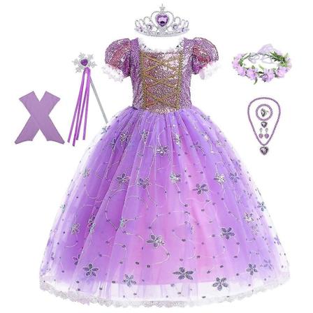 Princess Rapunzel Klänning för flickor Eleganta lila klänningar Tjusiga karnevalsdräkt Barnbal kvällsklänningar Halloween rollspel klänningar V 4Y Tag