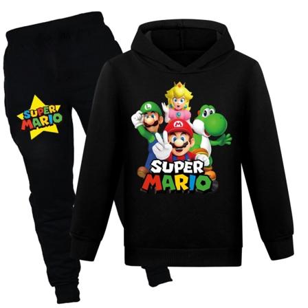 Barn Pojkar Super Mario Hooded Pullover Byxor 2pcs Kit black 130cm