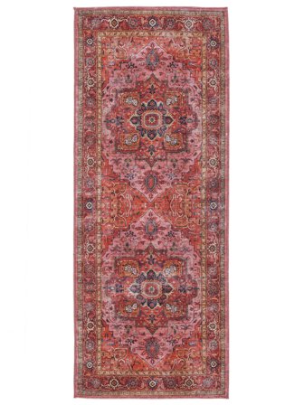 Medallion Washable Small Georgia Oriental Rug - Red/Pink 80X200 Cotton, Classic Style
