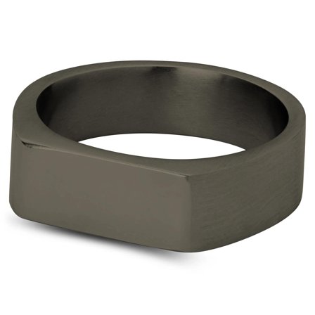 7 mm Gunmetal Black Stainless Steel Rectangular Signet Ring for Men - Signet rings