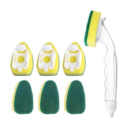 1 Opvaskebørste med 7 Udskiftningshoveder, Børste til Rengøring af Vask, Vaskekumme, Badeværelse