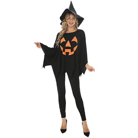 Vuxen Halloween Pumpa Kostym Set Pumpa Poncho Med Hatt
