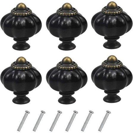 6 stk. sorte Vintage Græskar Knapper, Antik Møbelgreb, Skuffe