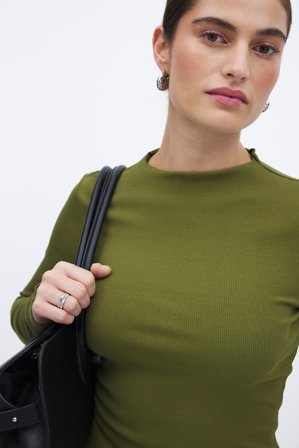 NA-KD - Babylock ribtop med lange ærmer - Langermede T-skjorter - Grønn - XS