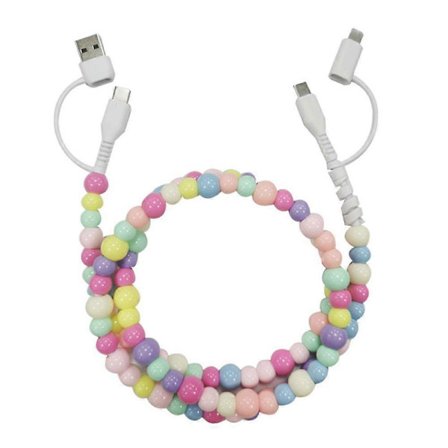 Laddkablar med pärlor, 4-i-1 laddkabel med pärlor Snabbladdningskabel färgade pärlor