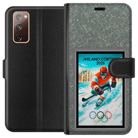 Kompatibel Tegnebogsetui til Samsung Galaxy S20 FE Curling illustration med spillere og sten på isen, Milano Cortina 2026, snedækkede stænk og olym