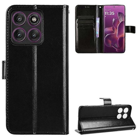 PU-läderfodral med Crazy Horse-textur och rem för Motorola Edge 60 Pro 5G Svart