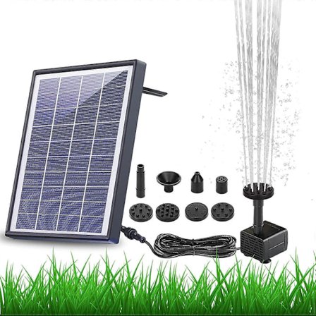 5W Solcellsdriven Fontänpump med Inbyggt 1500mAh Batteri, Solcellsfontän
