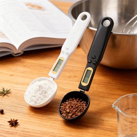 Digital Vægt Ske, Køkken Elektronisk Vægt Ske med LCD Display, Sort og Hvid 2-pak