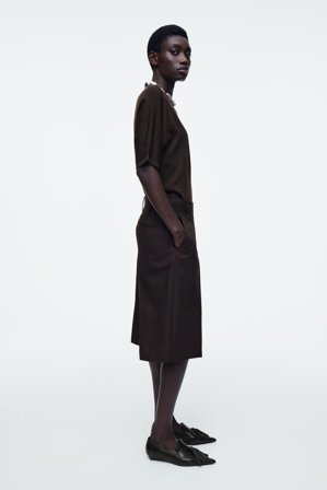 COS Women's Tailored Linen-Blend Longline Shorts in Brown