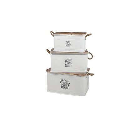 Set med 3 förvaringslådor i metall "Loft & Metal" - Vit - L 68 x P 35 x H 35 cm