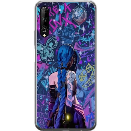 Yhteensopiva Puhelinkuori Huawei Huawei P smart Pro 2019 Värikäs graffitipiirros, jossa on sinisellä hiuksilla varustettu hahmo kaupunkimaisessa ne