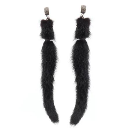 Saint Laurent Vintage Pre-owned Fur earrings , Zwart , Dames , Maat: ONE Size