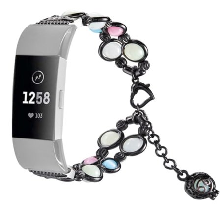 För Fitbit Charge 5 Agate Luminous Bead Steel Watch Band