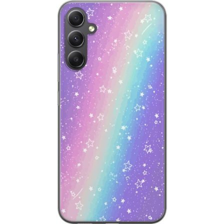 Kompatibelt Mobildeksel til Samsung Galaxy A05s Rainbow-farget pastellbakgrunn med hvite stjerner og gnistrende prikker i myk overgang