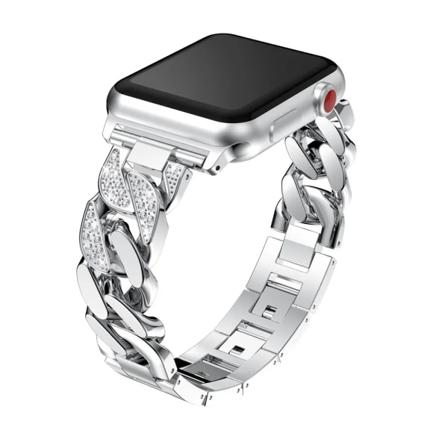 Damarmband för Apple Watch Band Series 9 8 7 6 SE 5 4 Diamond Cowboy Chain Strap Ultra 2 49mm 41mm 45mm 40mm 44mm metallbälte Silver 42mm or 44mm or 